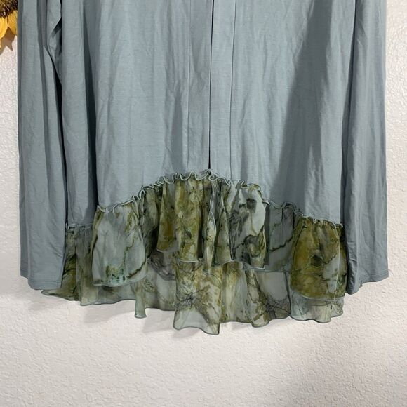 LOGO by Lori Goldstein  Cardigan with printed chiffon trim Size Medium Womens - Picture 4 of 10